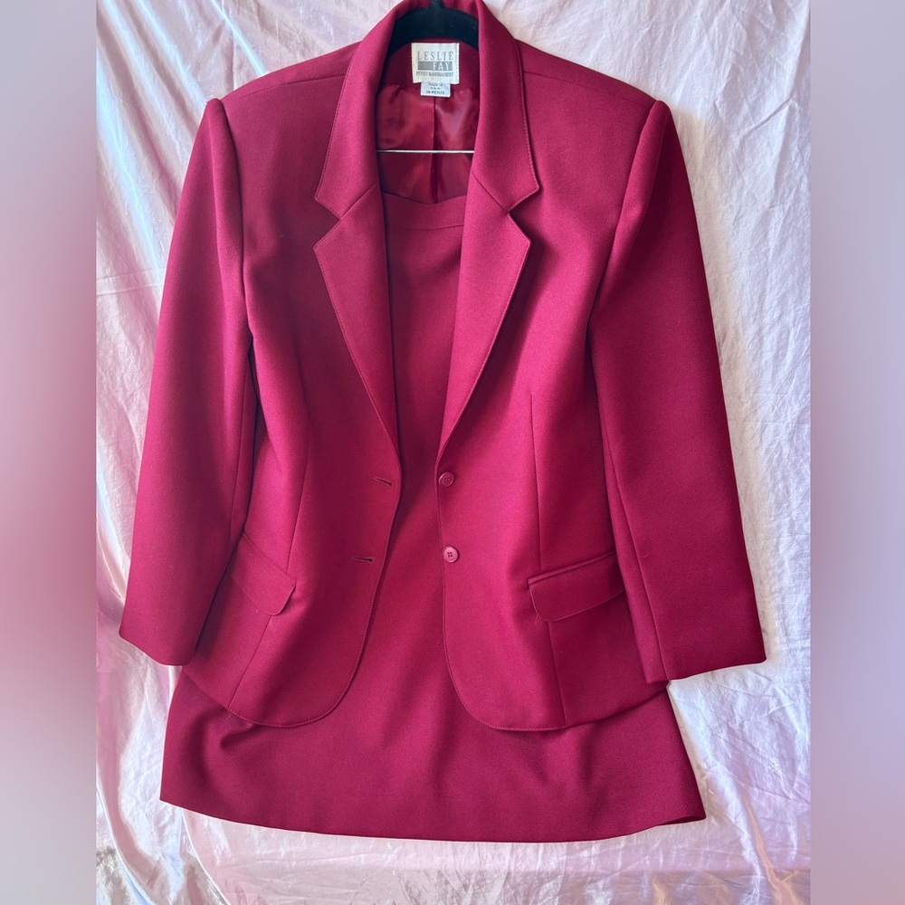 Vintage Red Power Suit Blazer & Skirt Set 90s Office Wear